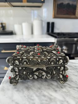 Antique Silver Red Coral Decorative Box
