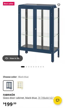 IKEA FABRIKÖR Glass-door cabinet, black-blue,