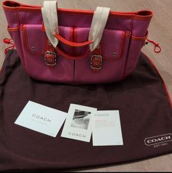 Vintage Y2K Coach Hampton Twill Garden Tote Bag Pink/Orange 6734