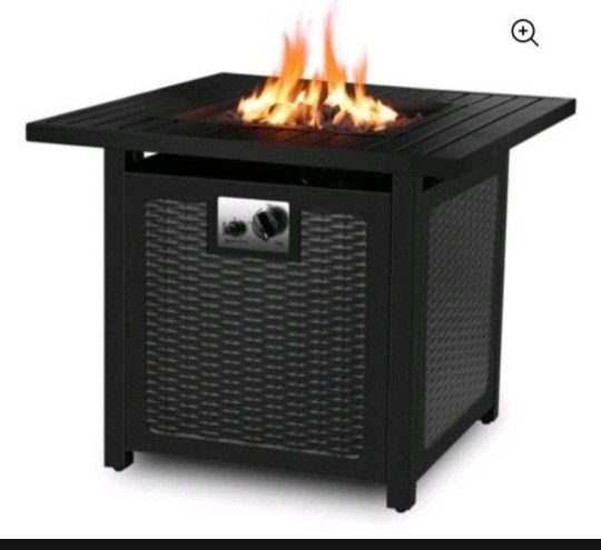30 Fire Table, Outdoor Propane Fire Pit Table, 50,000 BTU auto-Ignition Gas fire Pit with lid, ETL Certification and Strong Striped Steel Surface