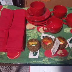 Tea Set For 4. Cherry Red 20 Piece