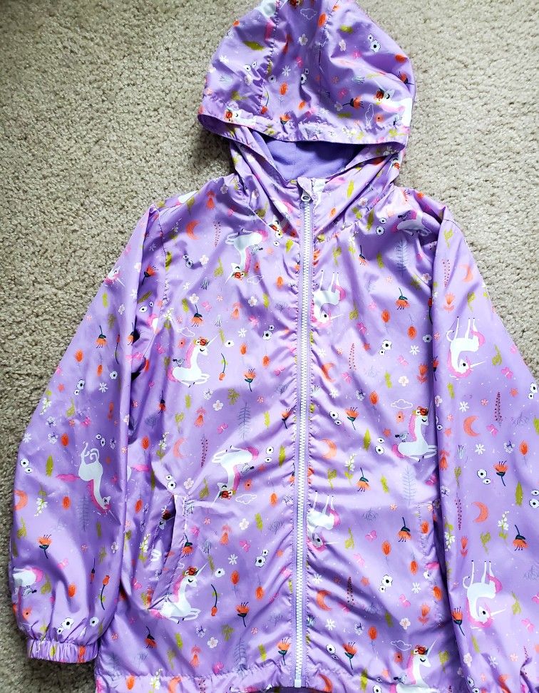 Kids Rain jacket hooded waterproof lightweighted raincoat windbreaker with Cotton lining Fits 9-11 yo