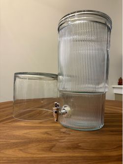 Fluted Glass Drink Dispenser And Pedestal