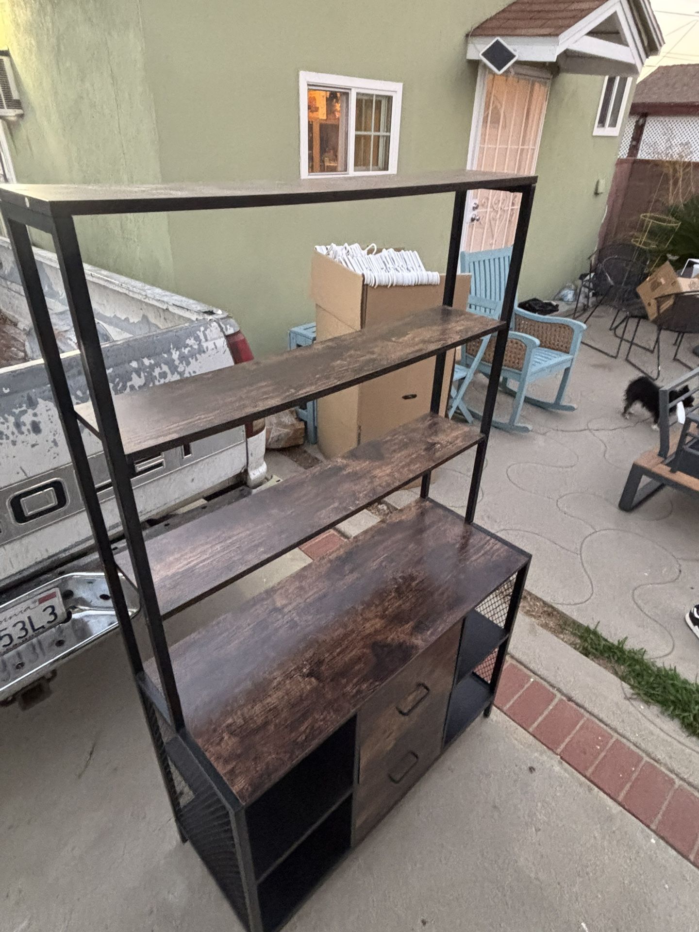 Wood and Metal Shelf Unit Filing Cabinet