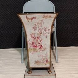 Sarreid Grey Red Brass Asian Sketched Footed Lion Head Tole Floor Vase Cache Pot