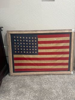 American Flag With Wooden Frame Wall Art (27 x 39)