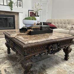 Square Wood Vintage Style Coffee Table & Side Tables