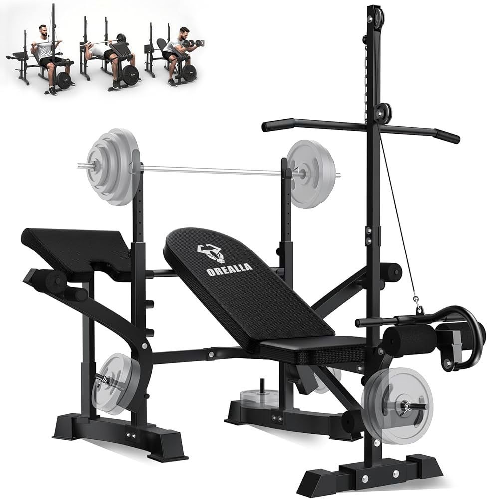 Adjustable Weight Bench Press Set - Full Body Strength Training Workout Bench, 8 in 1 Multi-Function Exercise Equipment with Leg Developer, Preacher C