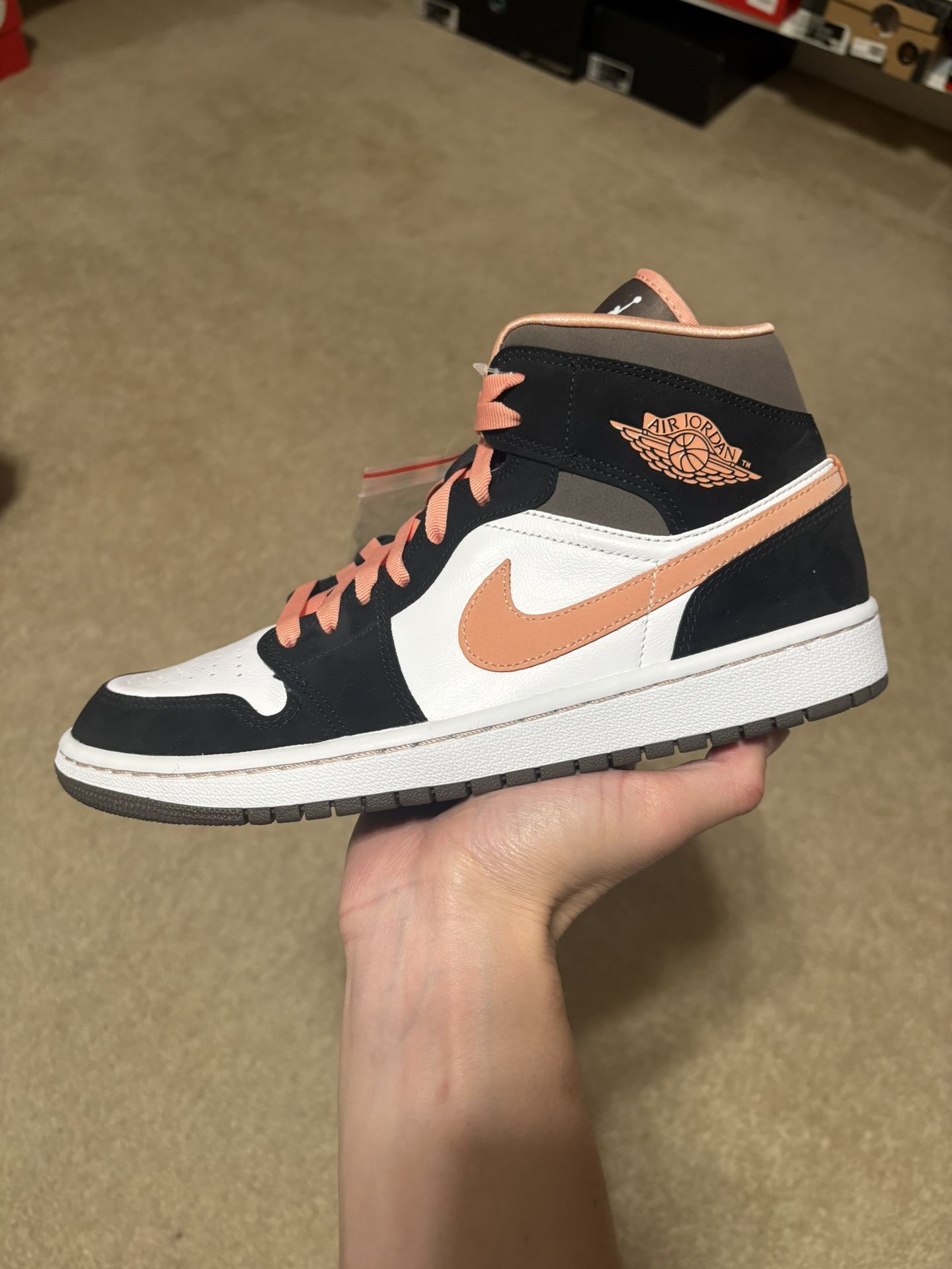 Size 10W / 8.5 mens - Nike Air Jordan 1 Mid SE Peach Mocha Brown Black