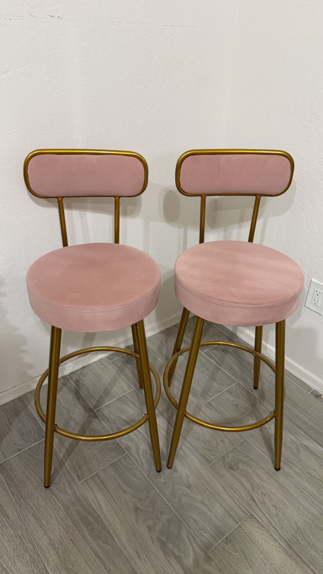 Pink Velvet Gold Bar Stools (Set of 2)
