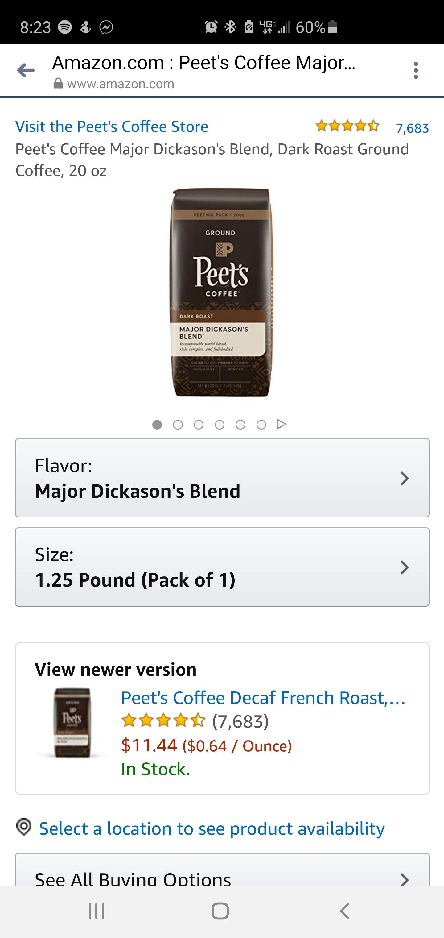 Peet's Coffee Major Dickason's Blend, Dark Roast Ground Coffee, 20 oz
