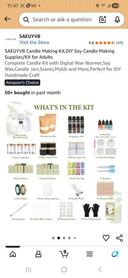 Candle Making Kit,DIY Soy Candle Makind Supplies/Kit for Adults
Complete Candle Kit with Digital Wax Warmer, Soy Wax.Candle Jars.Scents.Molds and More