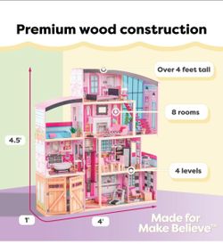 Large Wooden Dollhouse 4 Levels 8 Rooms