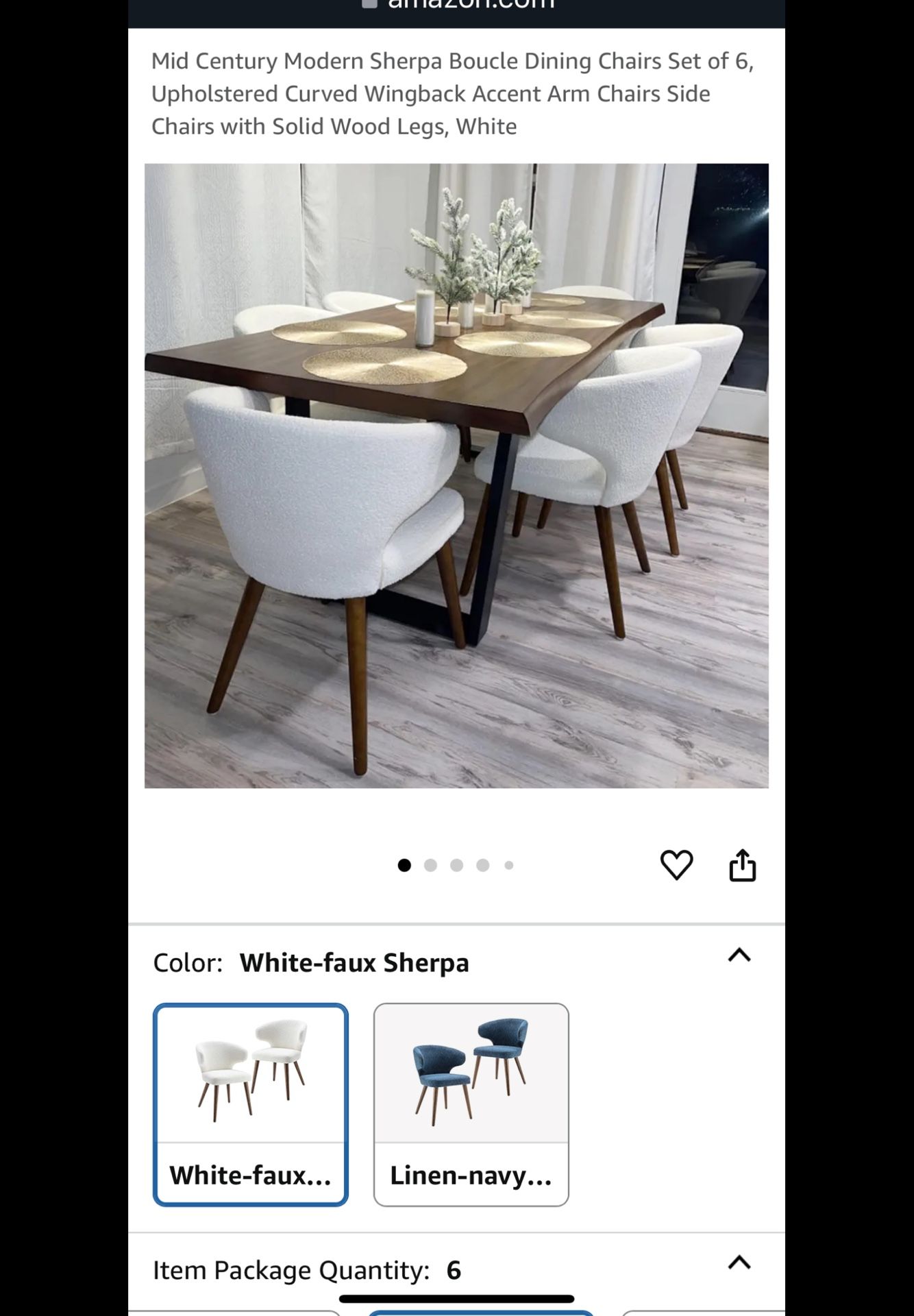 6 Sherpa Boucle Dining Chairs Curved Wingback Accent Arms With Solid Wood Legs. Brand New Never Used