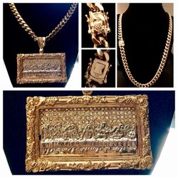 14K Gold Plated Cuban Necklace With Last Supper Pendant