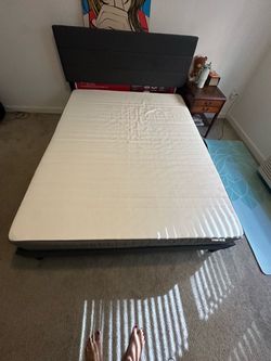 Queen Bed Frame with Upholstered Headboard and Mattress