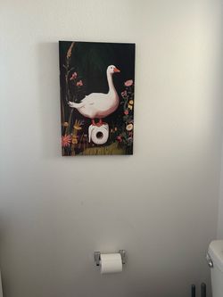 Goose on Toilet Paper Canvas bathroom Wall Art unique funny