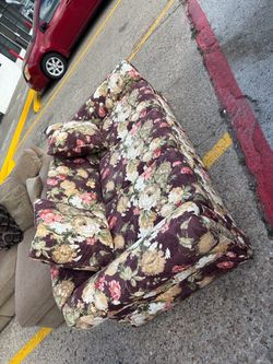 Floral Upholstered Sofa with Throw Pillows