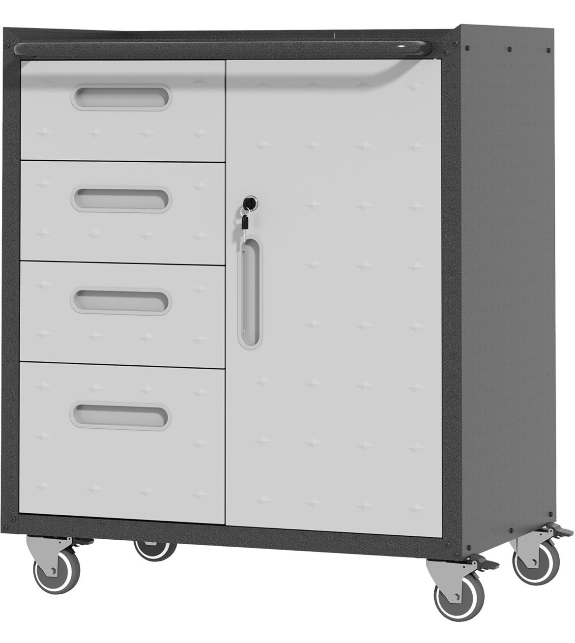 Metal Storage Cabinet with Wheels, Rolling Tool Cabinet with Adjustable Shelve, Locking Garage Storage Cabinet with 4 Drawer and 1 Door for Tools, Ass