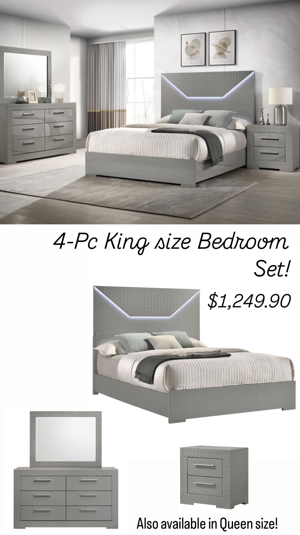 4-Pc King Size Bedroom Set. $53 Down Payment
