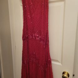 Red Sequin Evening Tea Length Dress Size 8
