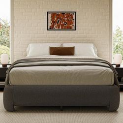 NEW- Cloud Bed Frame King Size, Soft Boucle Bed Frame with Round Corner- DARK Gray 
