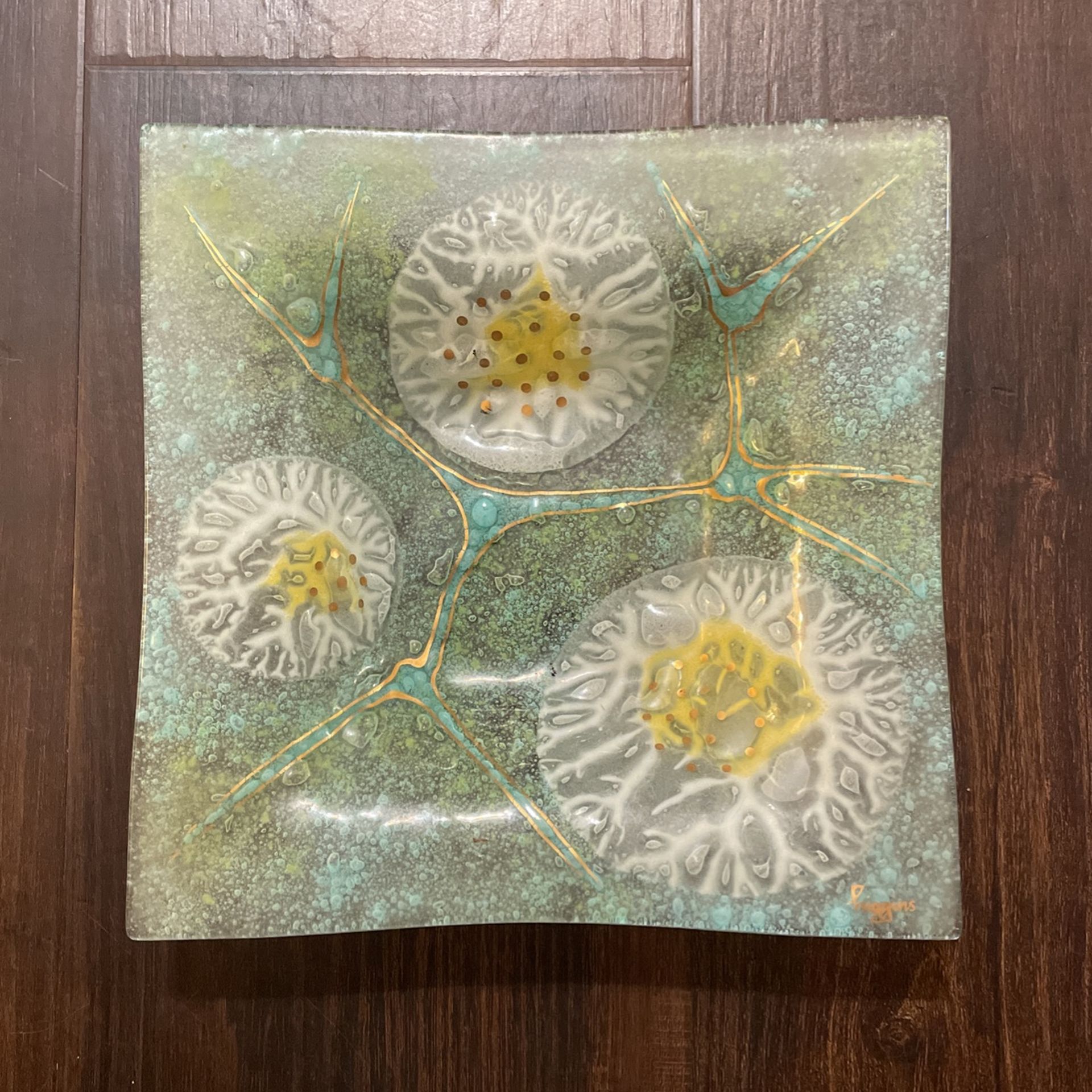 Vintage Higgins Glass Thistledown Square Dish