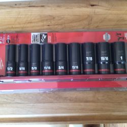 Milwaukee 9PC SAE Deep Well SHOCKWAVE Impact Duty Socket Set 1/2” Drive .  Brand NEW.