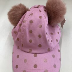 Disney Disney Pink Gold with Fuzzy Pink Pom Pom Ears Adult Hat Cap Hook Loop EUC