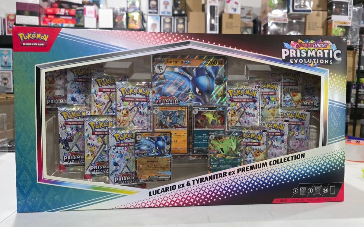 Pokemon Prismatic Evolutions Lucario ex & Tyranitar ex Premium Collection (Sam's Club) - 4 Available