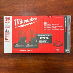 New x2 Milwaukee M12 XC5.0 High Output Batteries with Charger