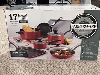 Brand New Farberware High Performance 17-Piece Nonstick Cookware Set (Red) – Sealed in Box
