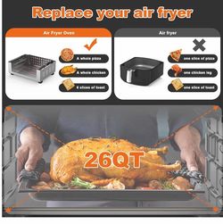 Geek Chef Air Fryer Toaster Oven 26 QT, Large AirFryer Convection Countertop Oven Combo with Easy Bake, Roast, Broil, Warm, 6 Slice Toast 7-in-1 Funct