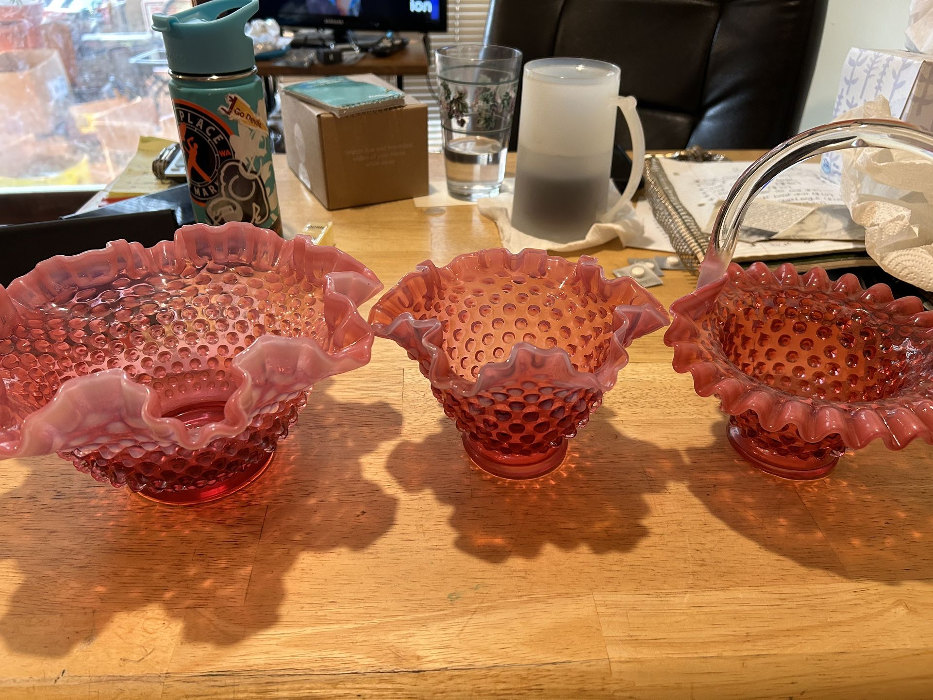 Fenton Cranberry Hobnail Glass Set