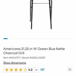 AMERICANA 
 GRILL Ocean Blue Kettle
( Retails New $64.98 +PLUS Tax)

🌟Prefer out of my way asap. ❗

WALK-A-BOUT, portable grill. 
Lightly used. 