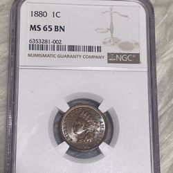 1880 Indian Head Cent - MS 65 BN - Beautiful Subtle Blue Toning