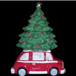 Grasslands Road Vintage Memories Christmas Candy or Cookie Jar Red Car
