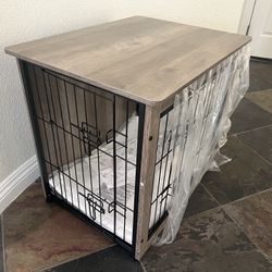 New Dog Crate Furniture with Cushion, Wooden Kennel Table with Double Doors, Indoor Dog House