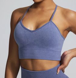 Women’s Seamless Sports Bra Wireless Yoga Crop Top Padded Workout Bralette Blue Size S