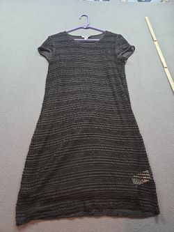 women's black DKNY woven ribbon lattice mesh dress size XS