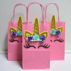 6pc Pink Unicorn Birthday Party Favor - Treat Bag - Party Decorations