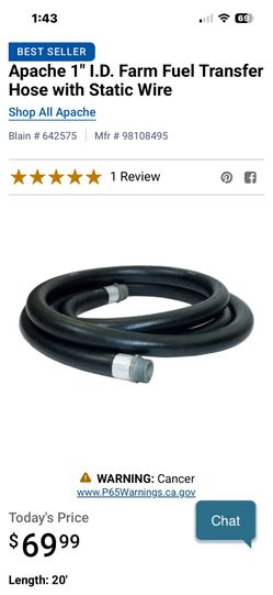 Apache 1”ID Farm fuel transfer Hose with static wire