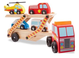 Melissa & Doug Emergency Vehicle Carrier Wooden Toy Truck & Rescue Vehicles