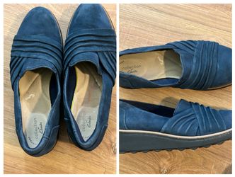 Clarks Collection Navy Suede Slip-On Flats