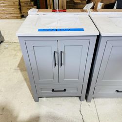 24 in Single Sink Bath Vanity in Gray with Marble Top in White  $349 