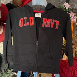 Boys Old Navy Black Hoodie Jacket (M/8)