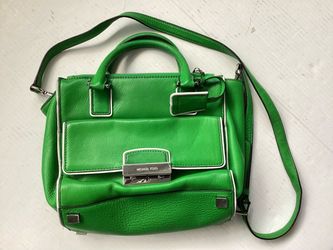 Michael Kors Pebble Leather Green Satchel Handbag Shoulder Strap Preowned