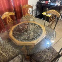 48" Glass Kitchen Table With 4 Chairs And 2 Bar Stools