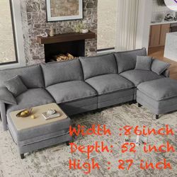 😀 Couch Sectional 4 Seat Sofa With 2 Ottoman, Chenille Sofa Sleeper Deep Seat Sofa With Throw Pillows For Living Room 86inch 52 inch 27 inch 