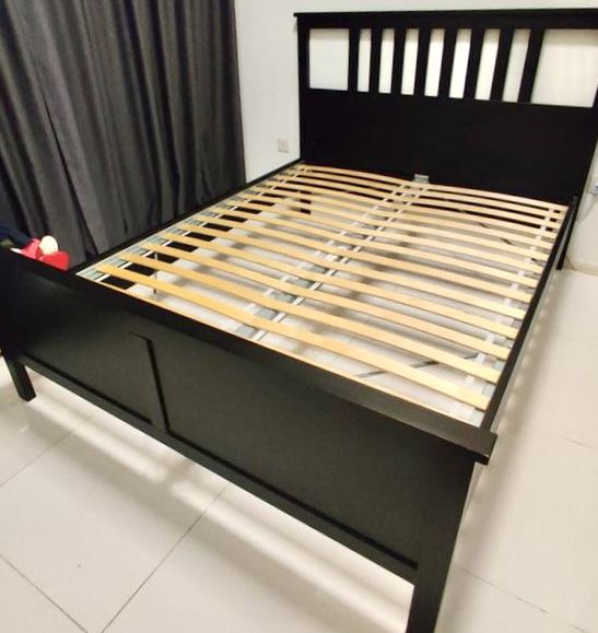 Ikea Hemnes Queen Black Bed Frame With Slats 